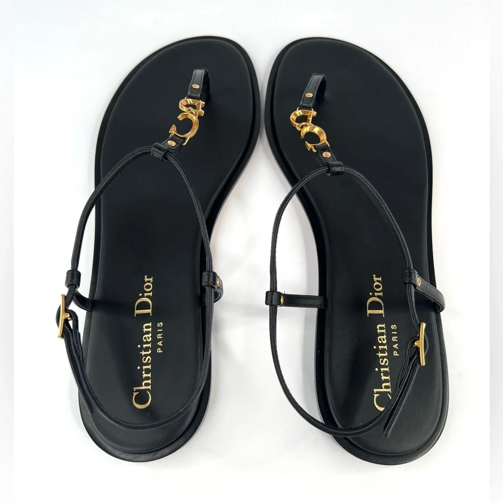 Dior  C'est Dior Thong Sandals Christian Dior Logo CD Leather Flats Size EU 38 - Picture 8 of 16